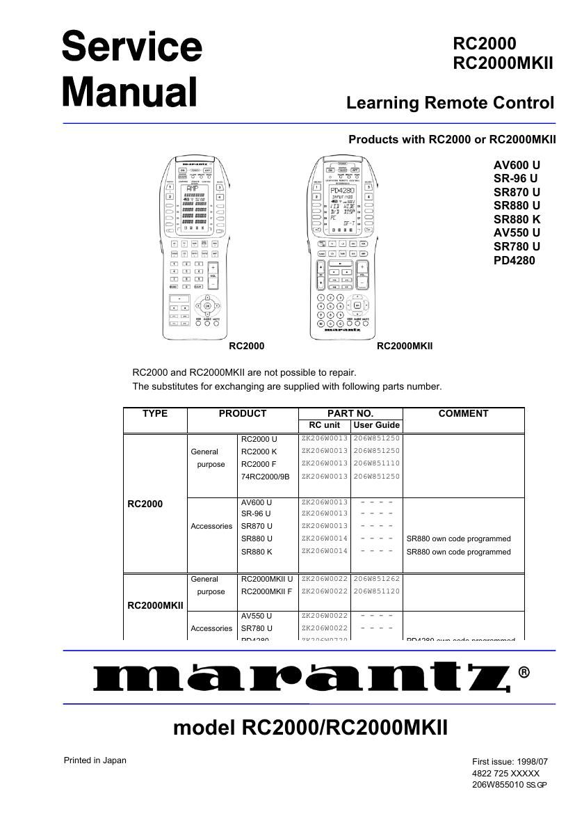 Marantz RC 2000 Service Manual