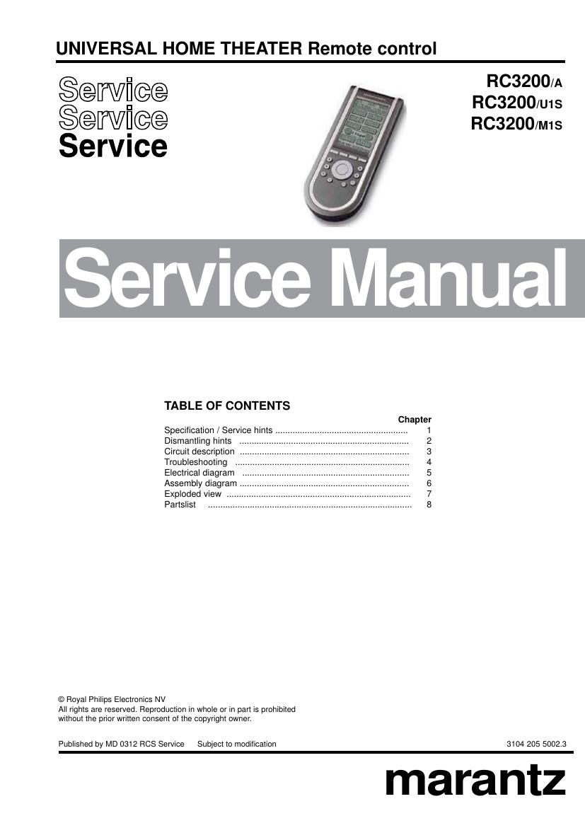 Marantz RC 3200 Service Manual