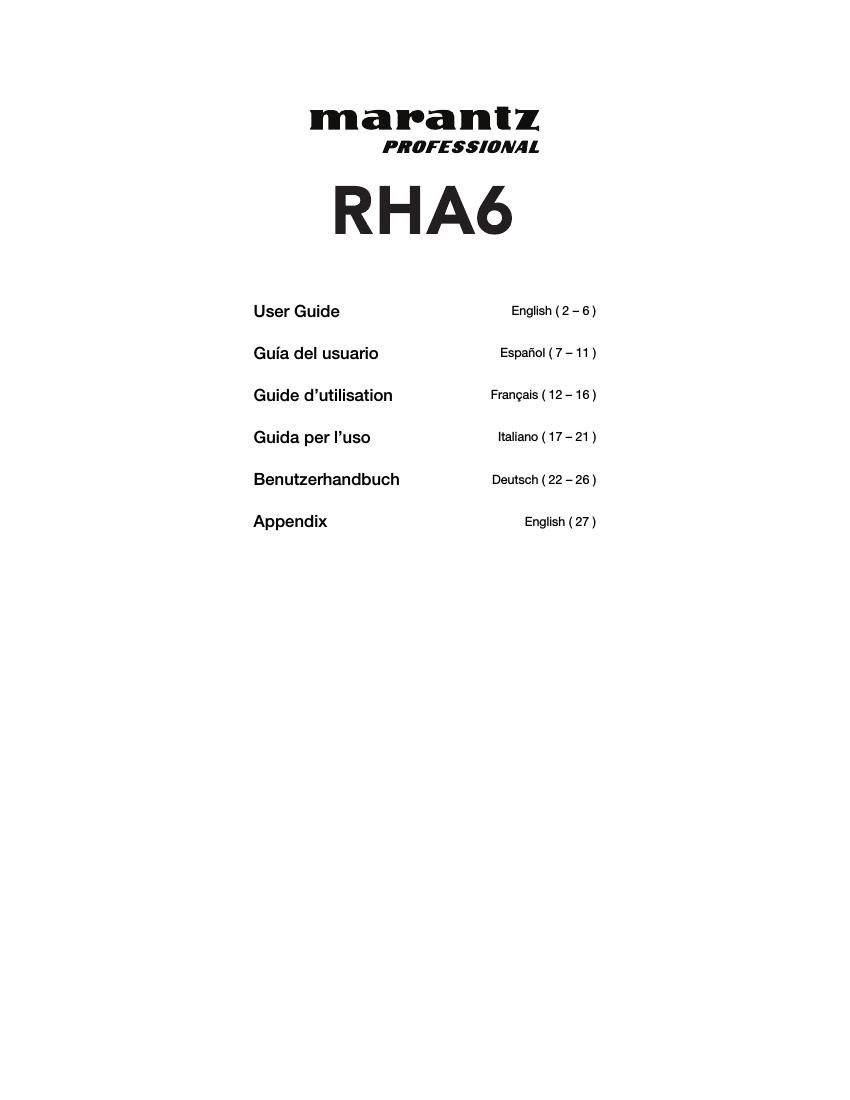 Marantz RHA6 Owners Manual