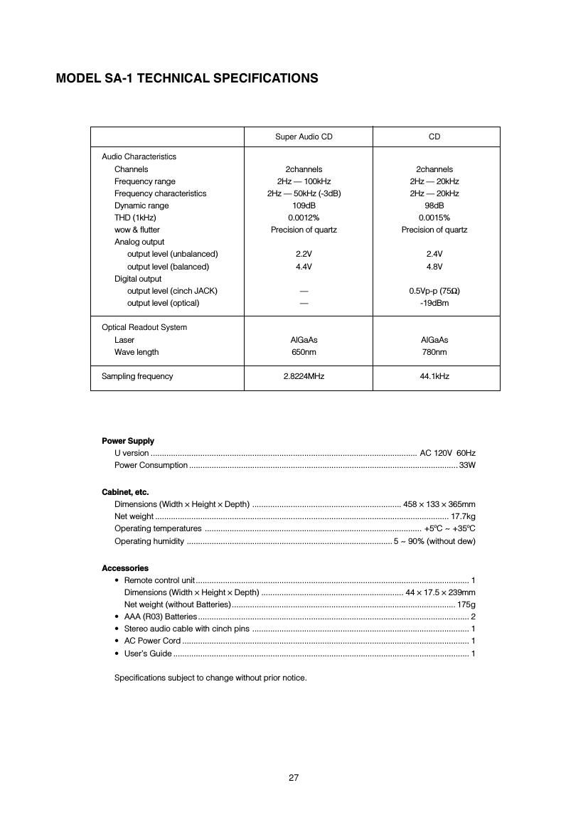 Marantz SA 1 Owners Manual