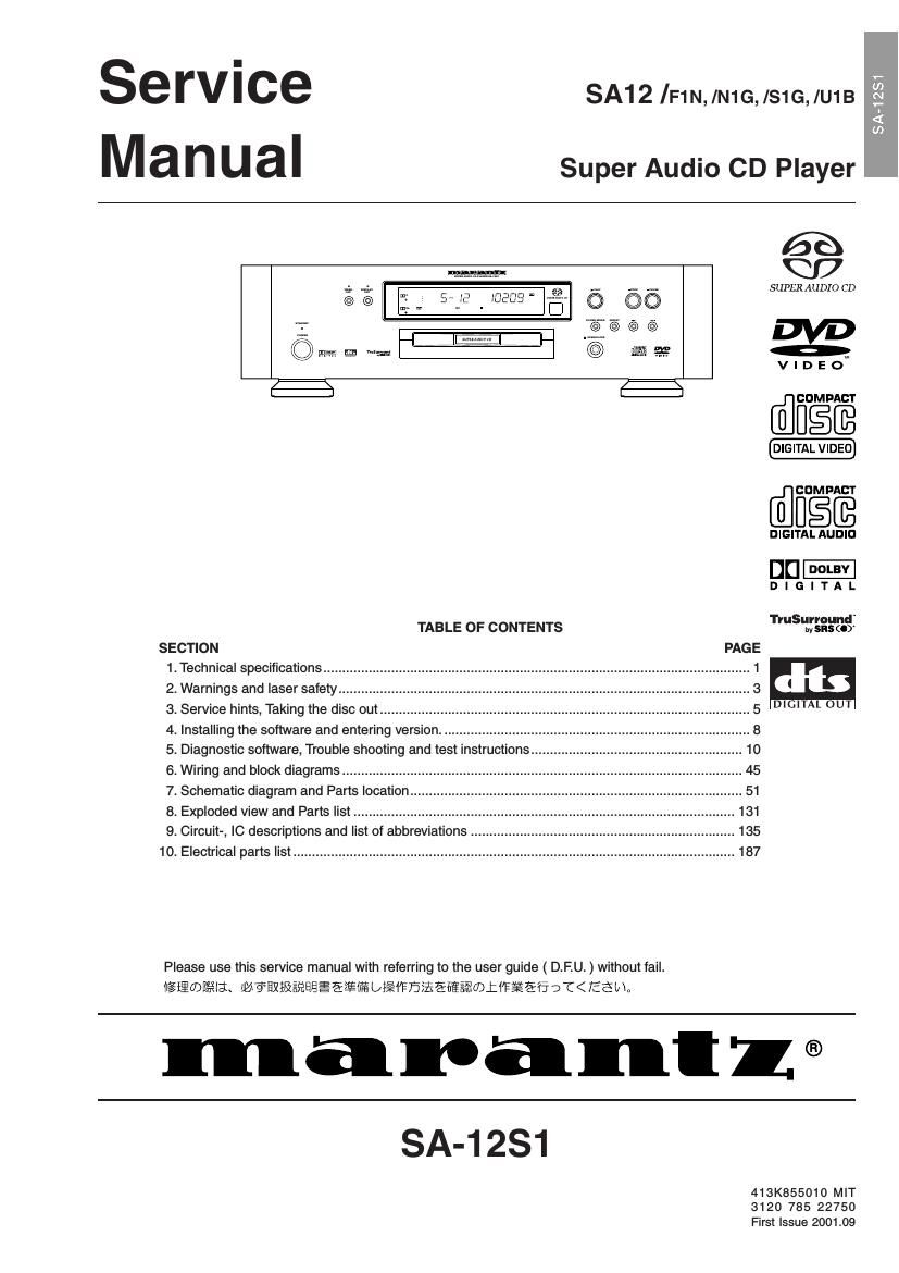 Marantz SA 12 Service Manual