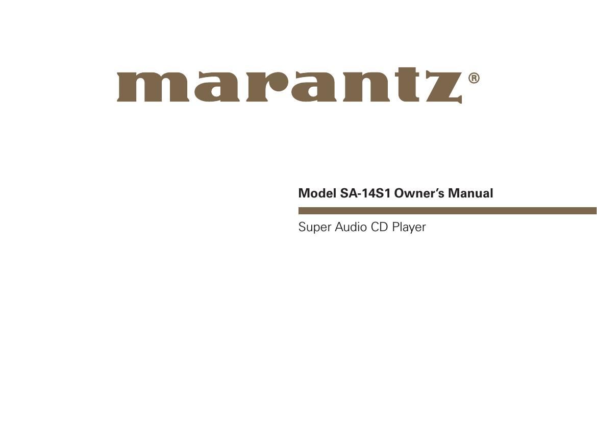 Marantz SA 14S1 Owners Manual