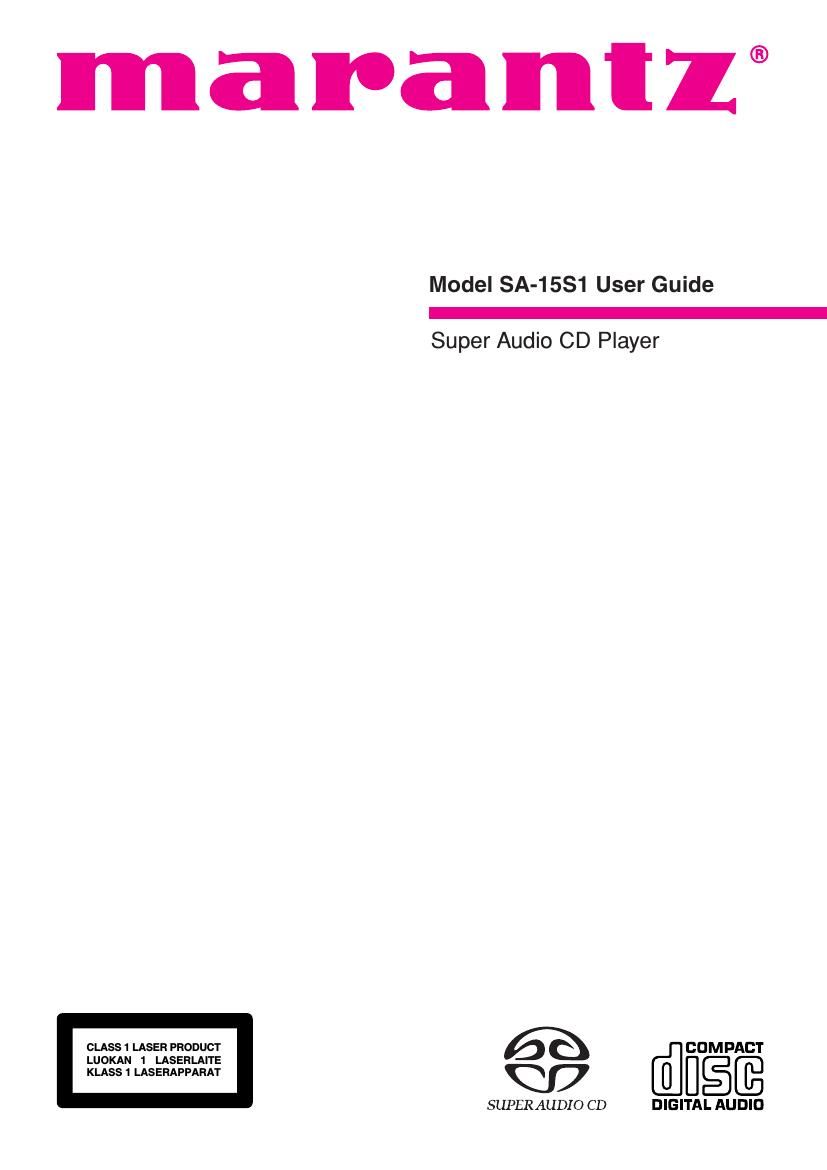 Marantz SA 15 S 1 Owners Manual