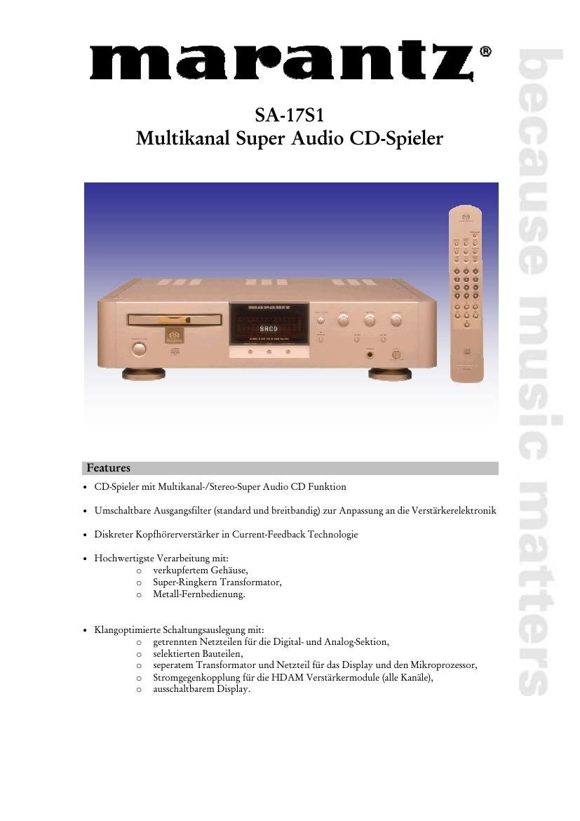 Marantz SA 17 S 1 Brochure