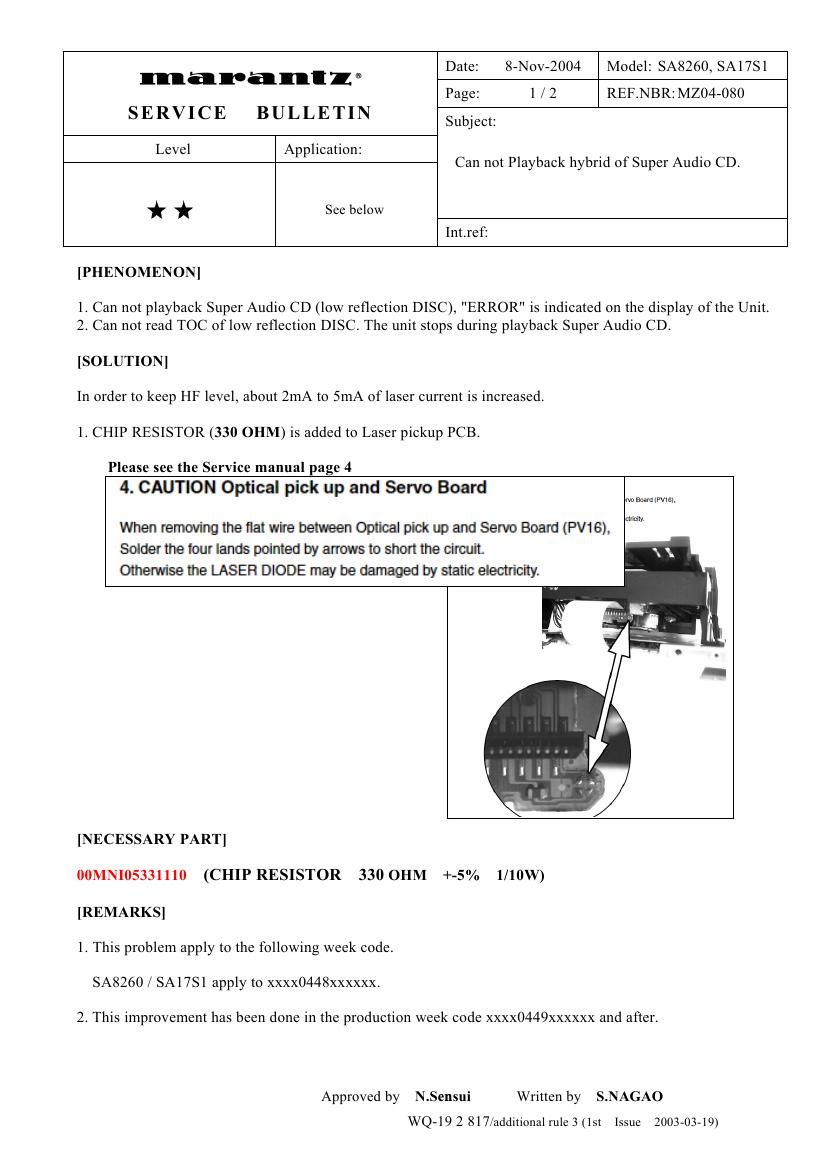 Marantz SA 17 S 1 Service Bulletin