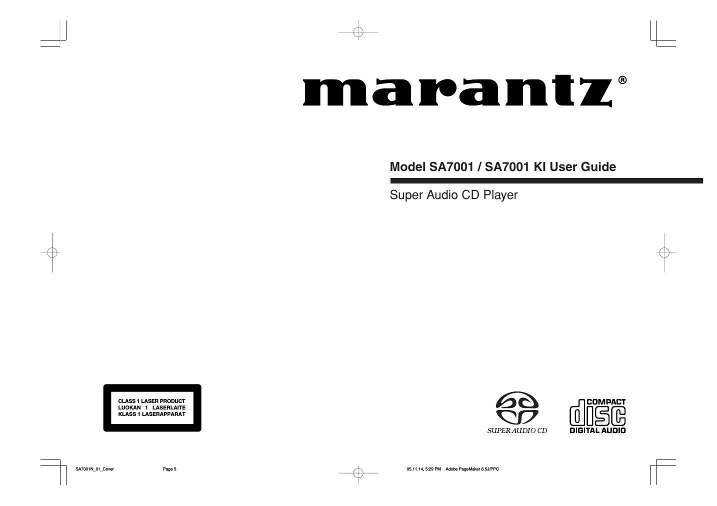 Marantz SA 7001 Owners Manual