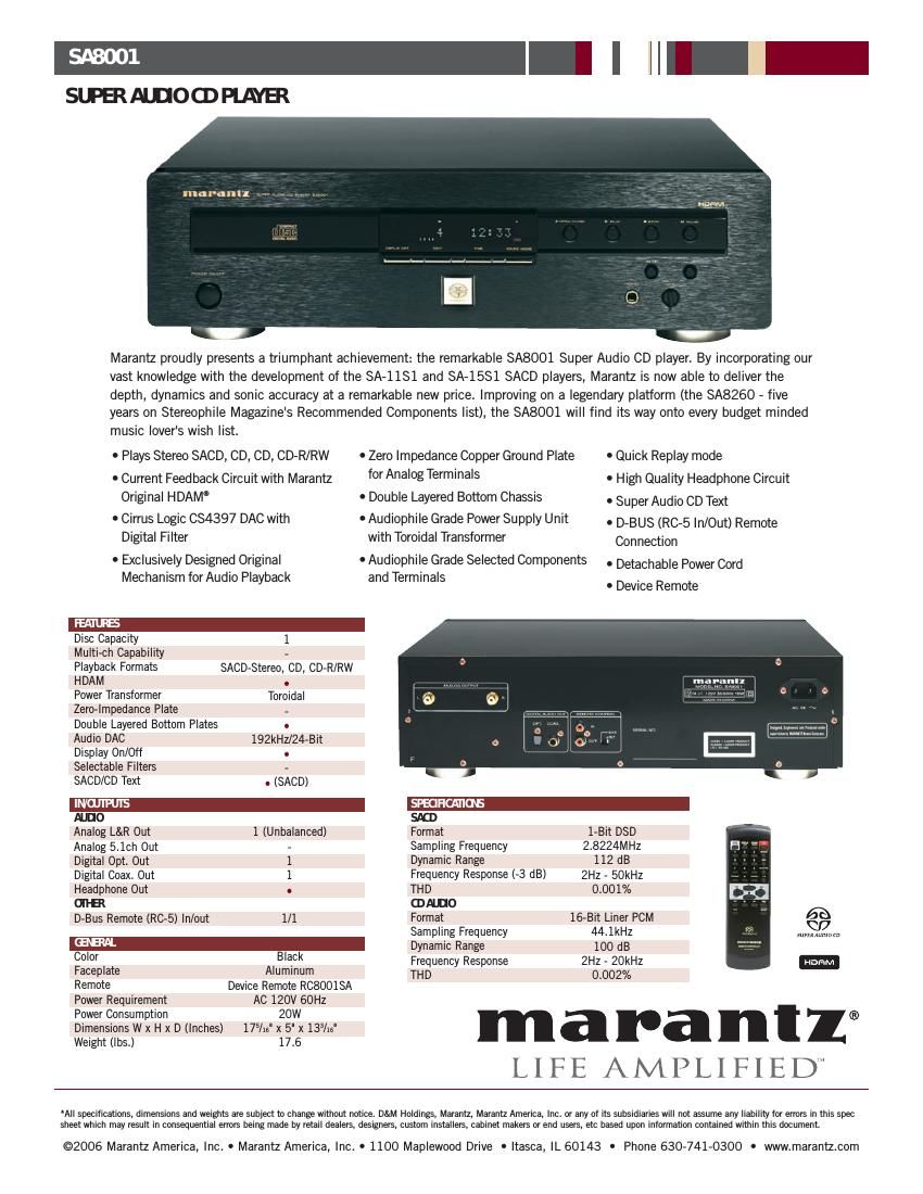 Marantz SA 8001 Brochure