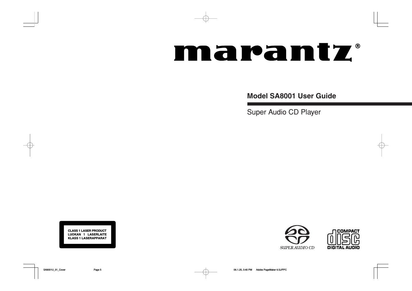 Marantz SA 8001 Owners Manual