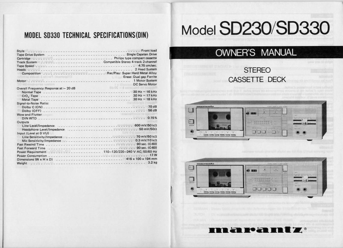 Marantz SD 230 Service Manual