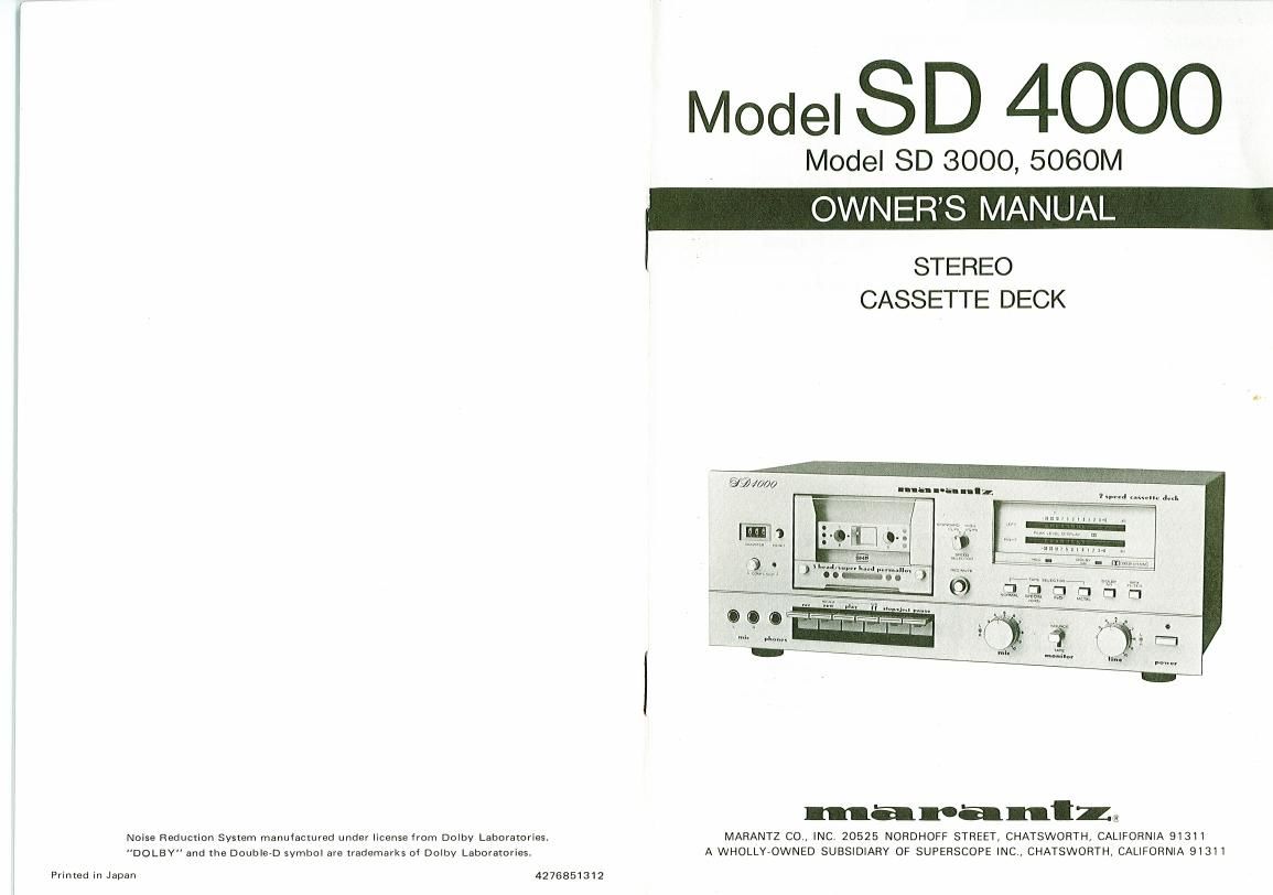Marantz SD 5060 Owners Manual