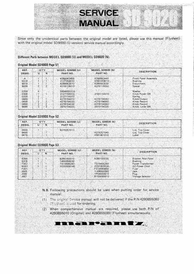 Marantz SD 9020 Service Manual