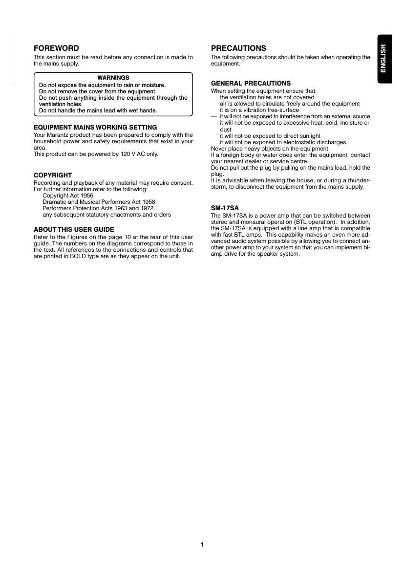 Marantz SM 17 Owners Manual