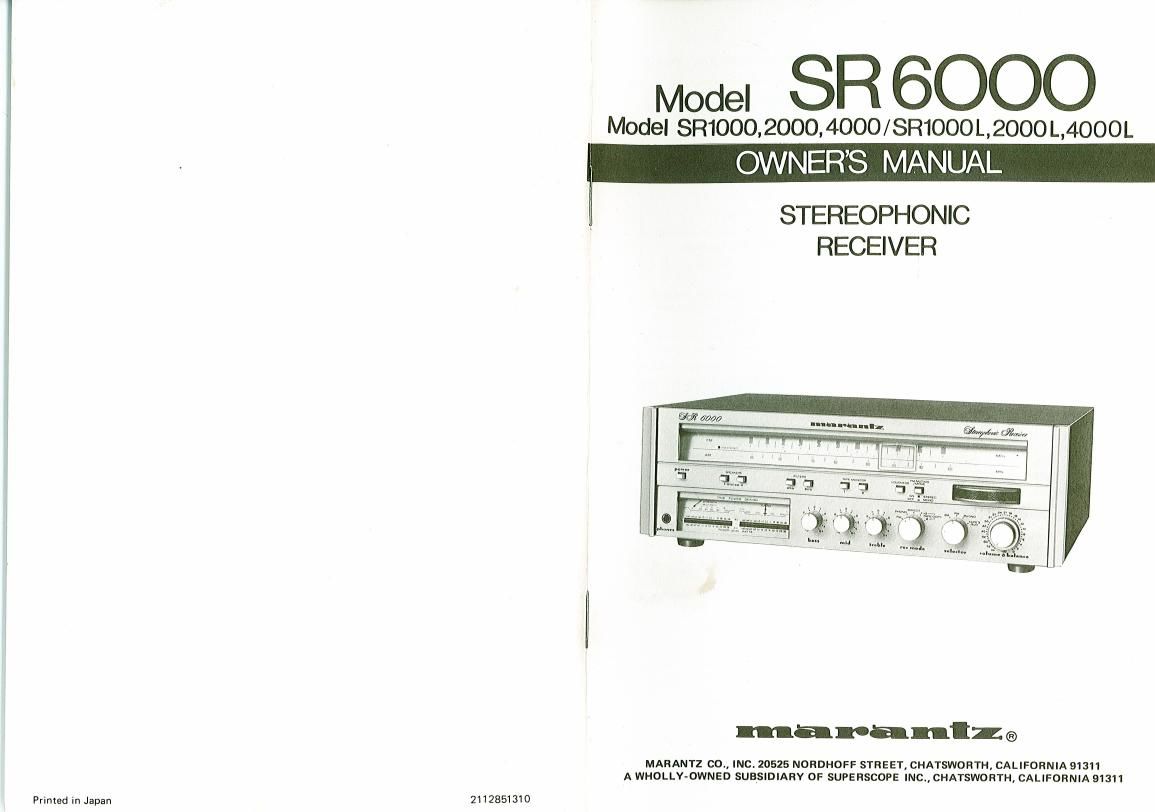 Marantz SR 1000 Owners Manual
