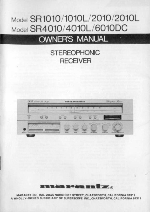 Marantz SR 1010 L Owners Manual