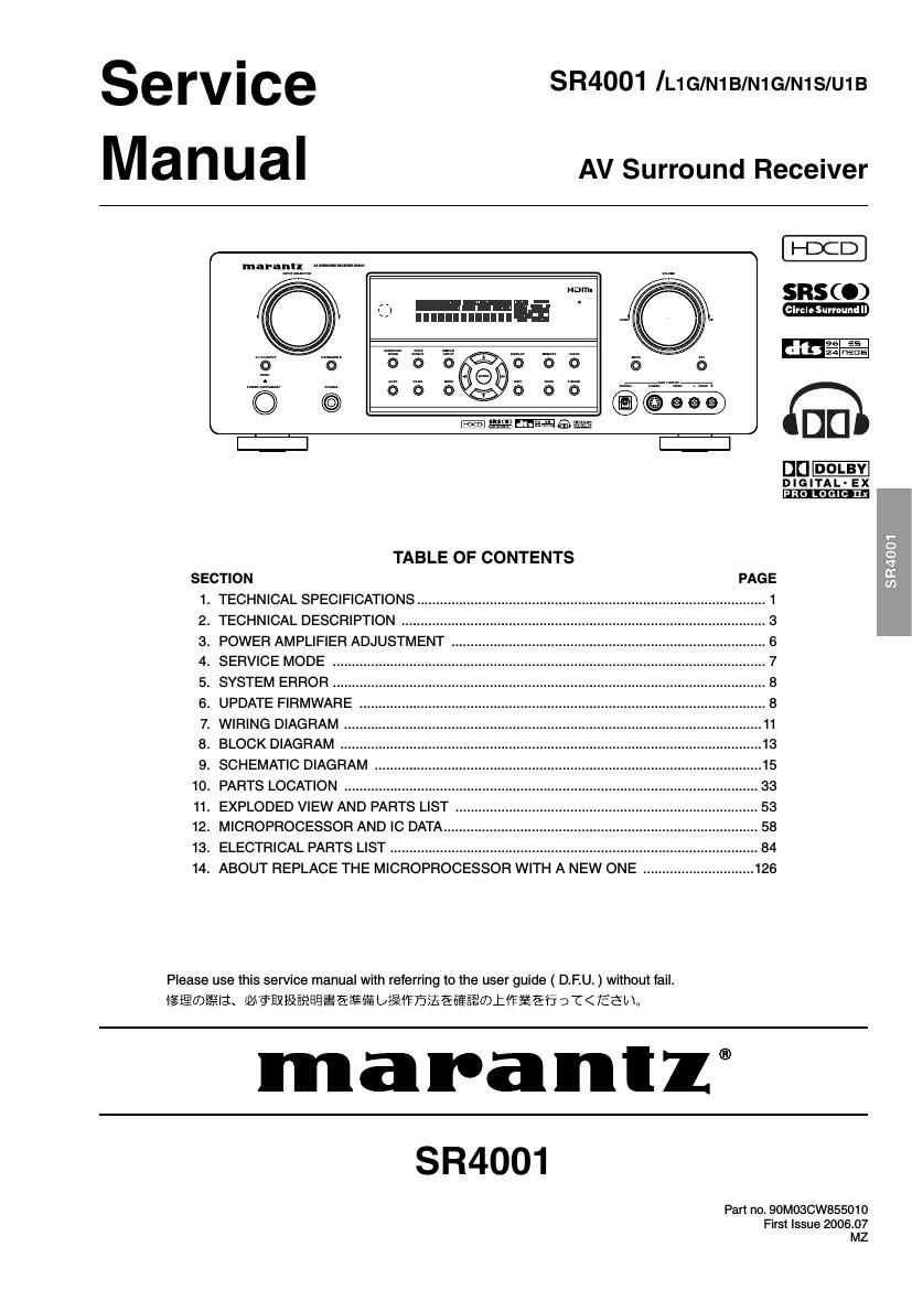 Marantz SR 4001 Service Manual