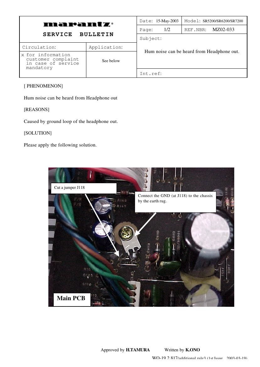 Marantz SR 5200 Service Bulletin