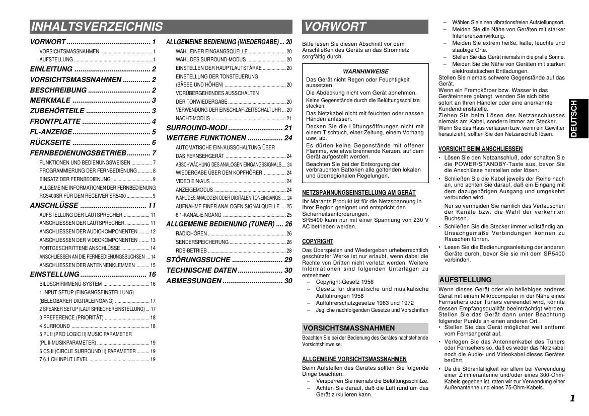 Marantz SR 5400 Owners Manual 2