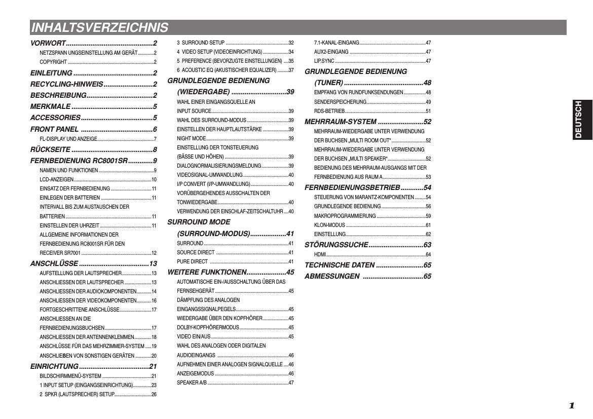 Marantz SR 7001 Owners Manual 2