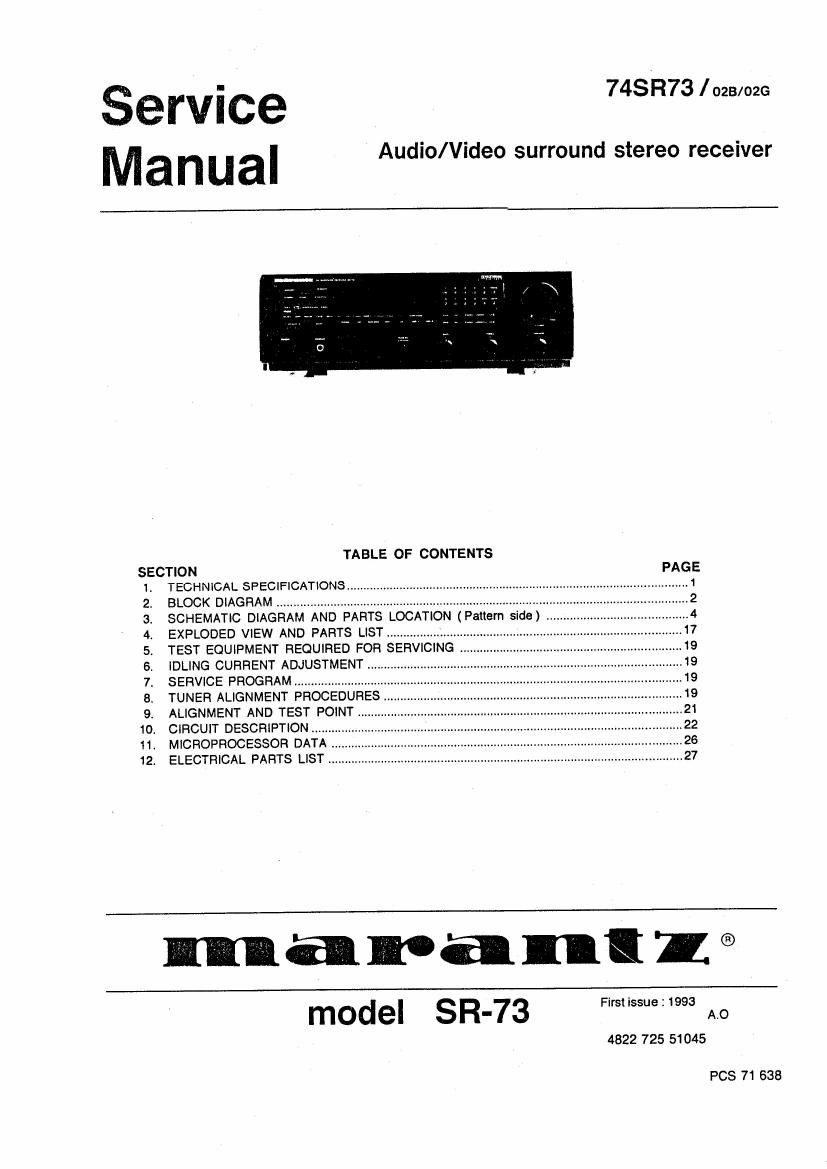 Marantz SR 73 Service Manual
