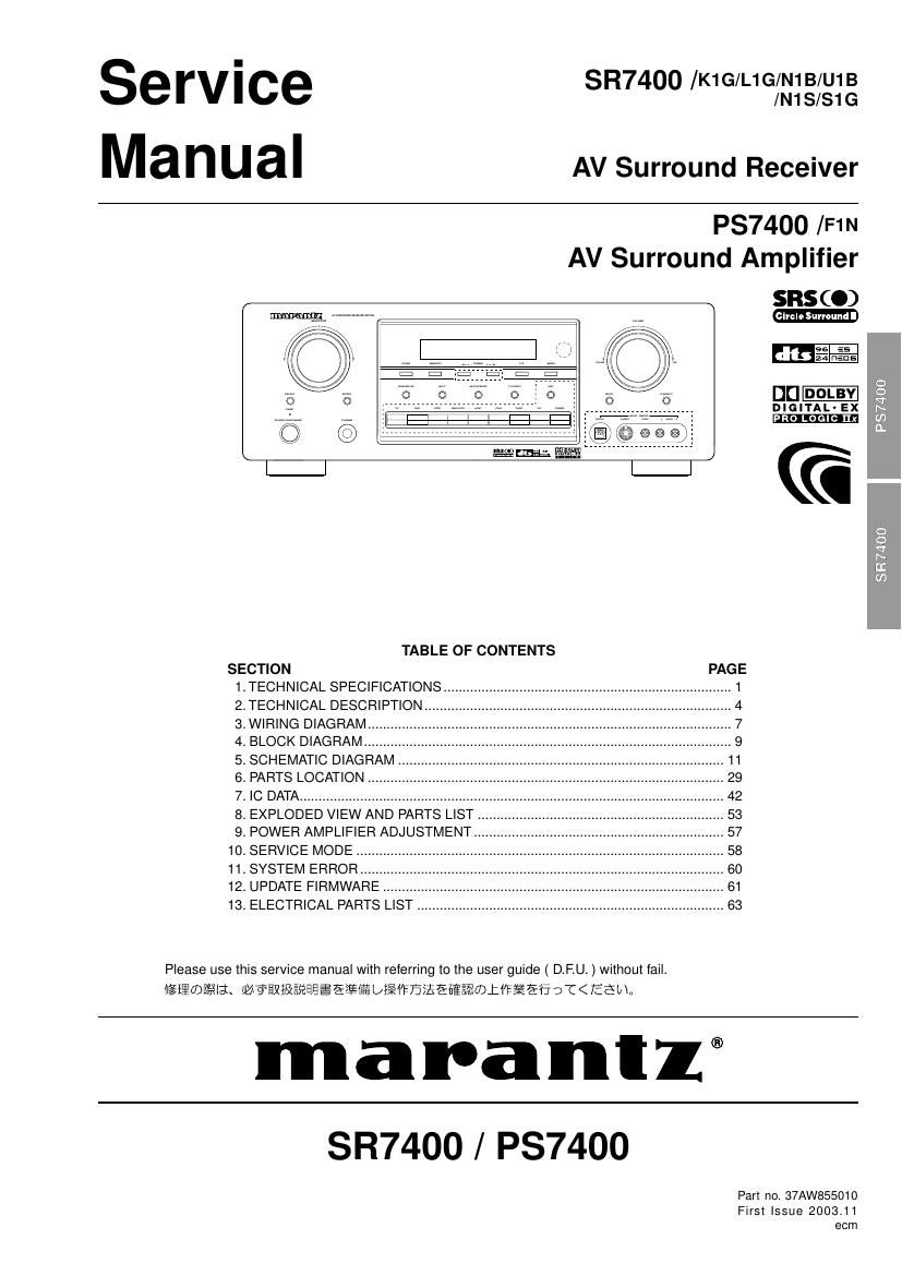 Marantz SR 7400 Service Manual
