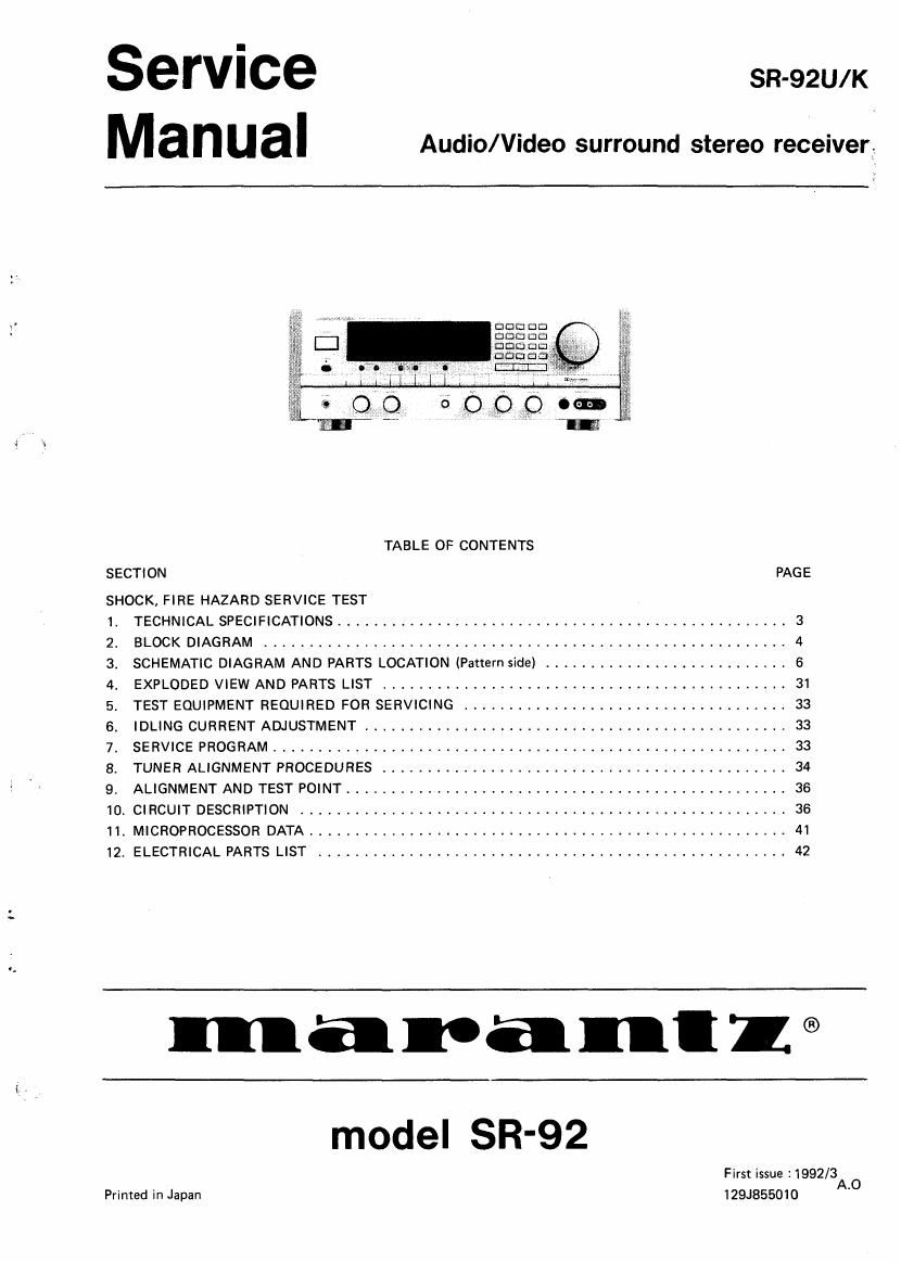 Marantz SR 92 Service Manual