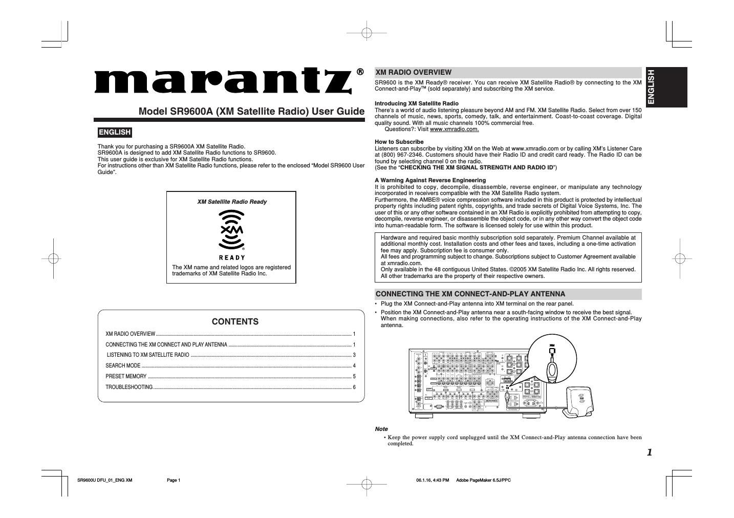 Marantz SR 9600 XM Owners Manual