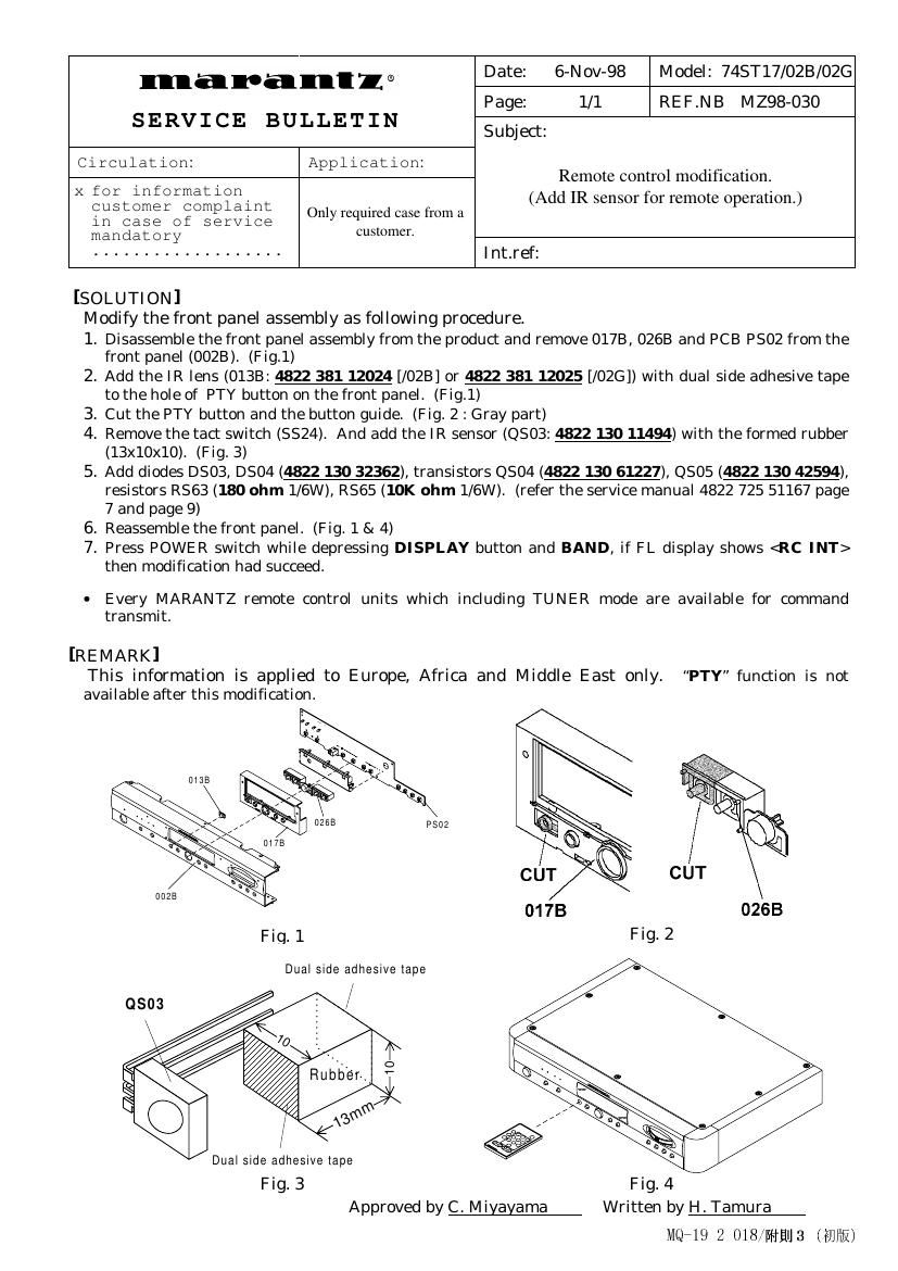 Marantz ST 17 Service Bulletin 2