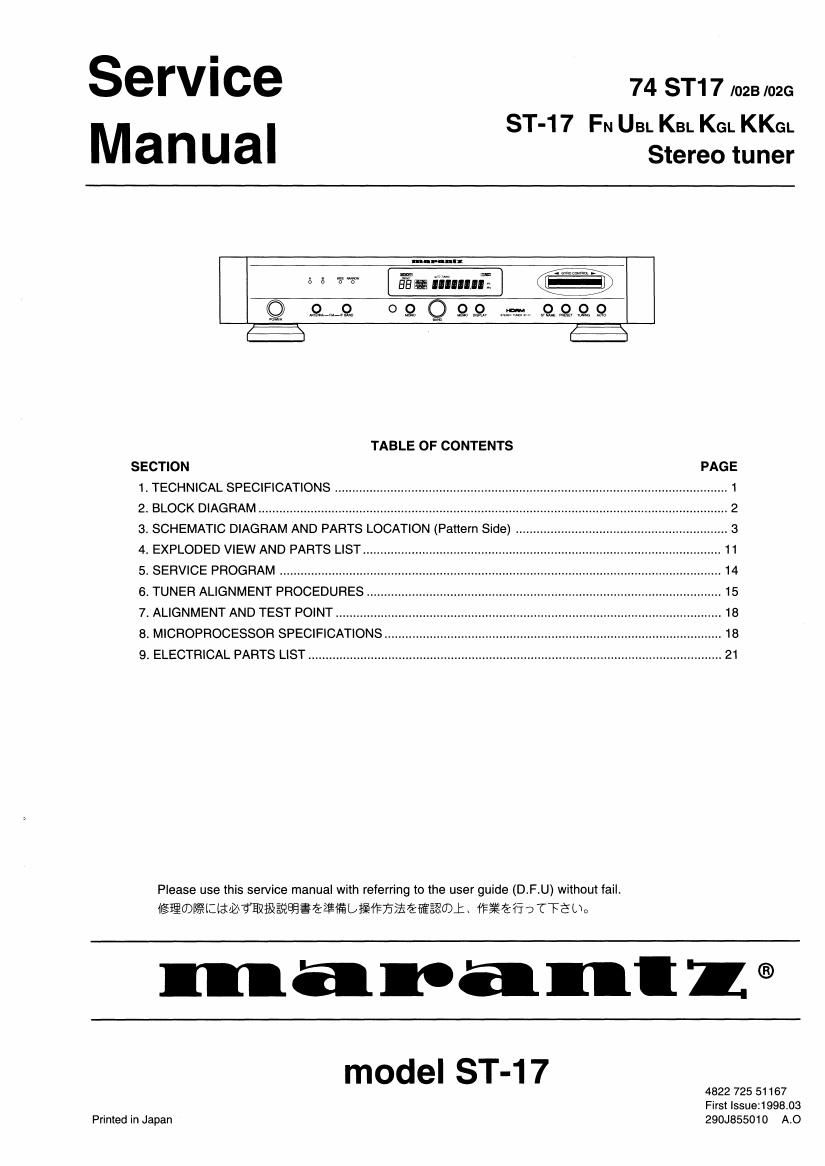 Bedienungsanleitung-Operating Instructions für Marantz ST-6001 
