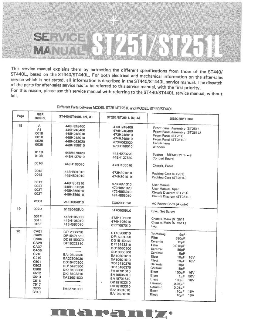 Marantz ST 251 ST 251L Service Manual