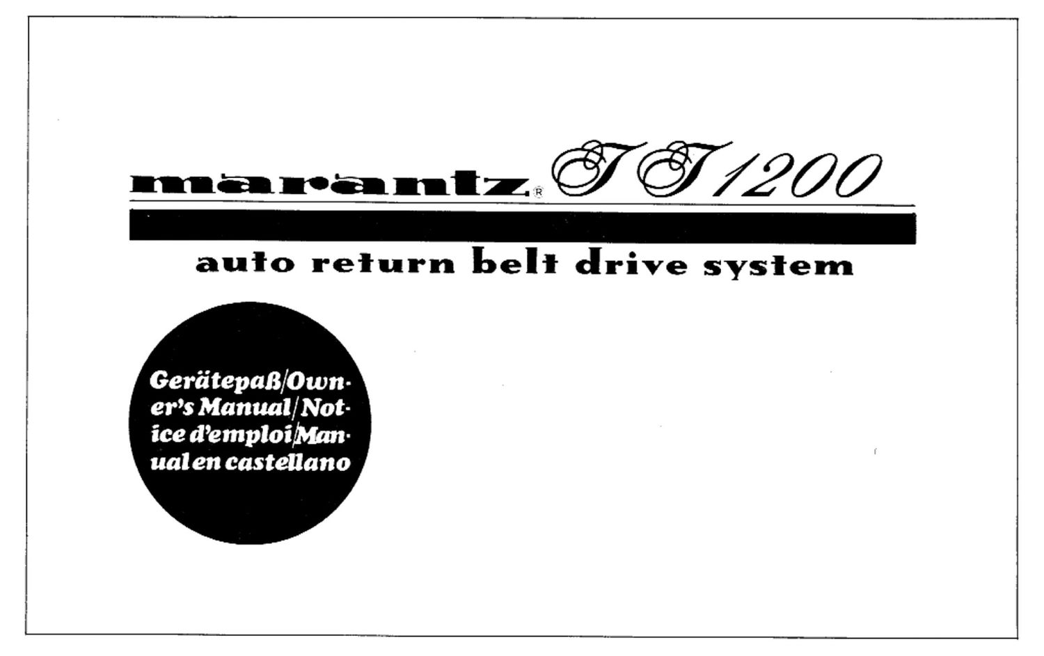 Marantz TT 1200 Owners Manual