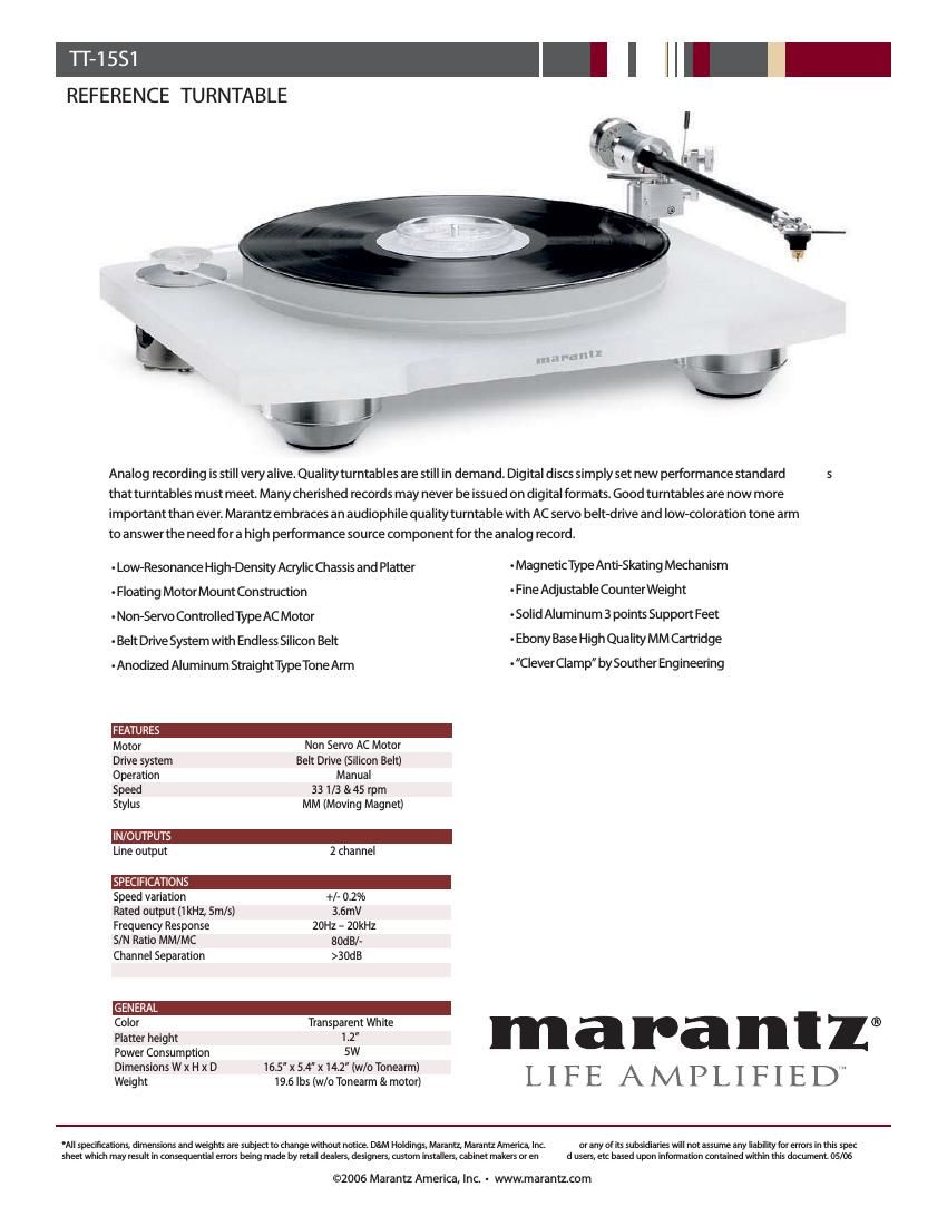 Marantz TT 15 S 1 Brochure