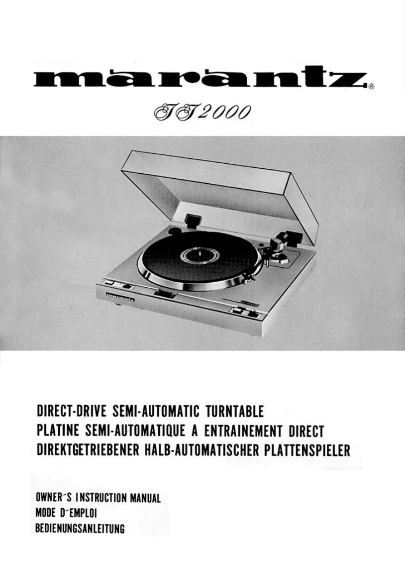 Marantz TT 2000 Owners Manual