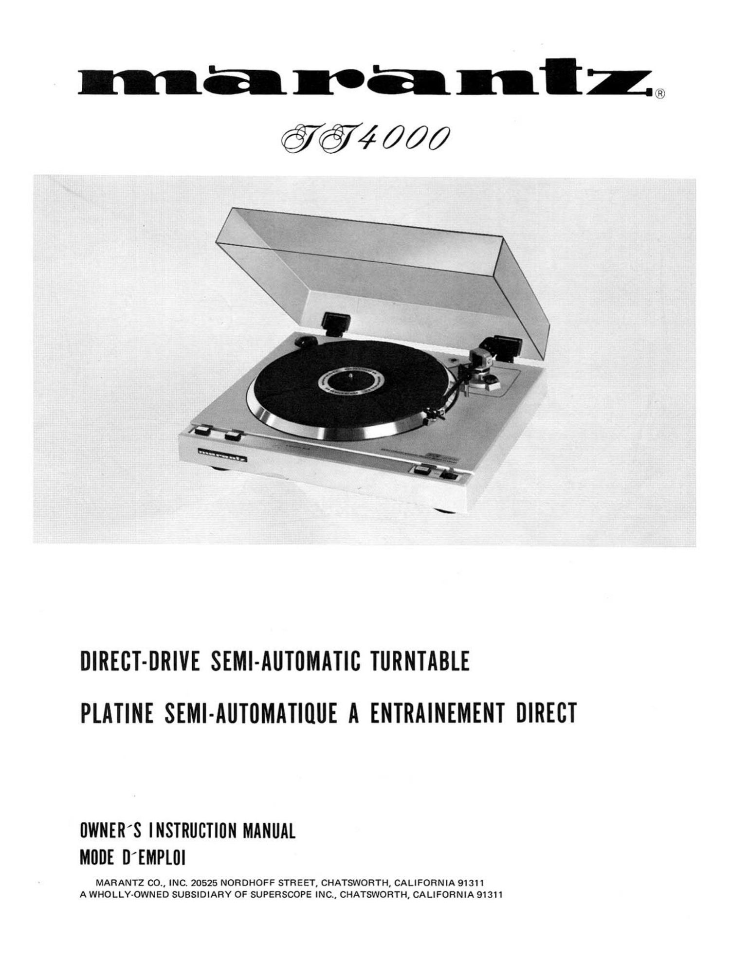 Marantz TT 4000 Owners Manual