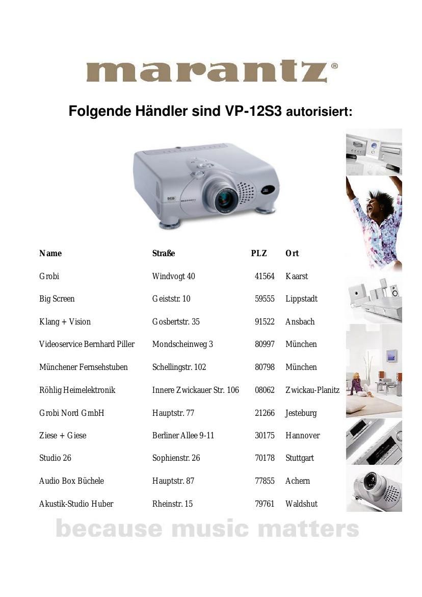 Marantz VP 12 S 3 Brochure