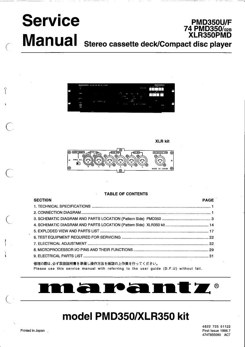 Marantz XLR 350 PMD Service Manual