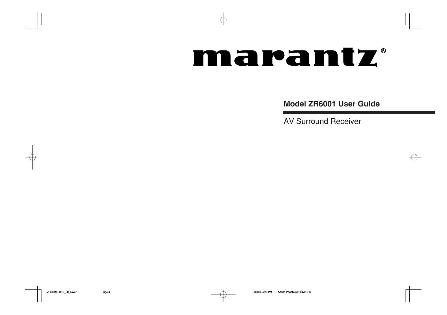 Marantz ZR 6001 Owners Manual