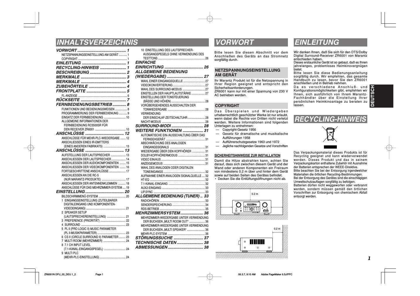 Marantz ZR 6001 Owners Manual 2