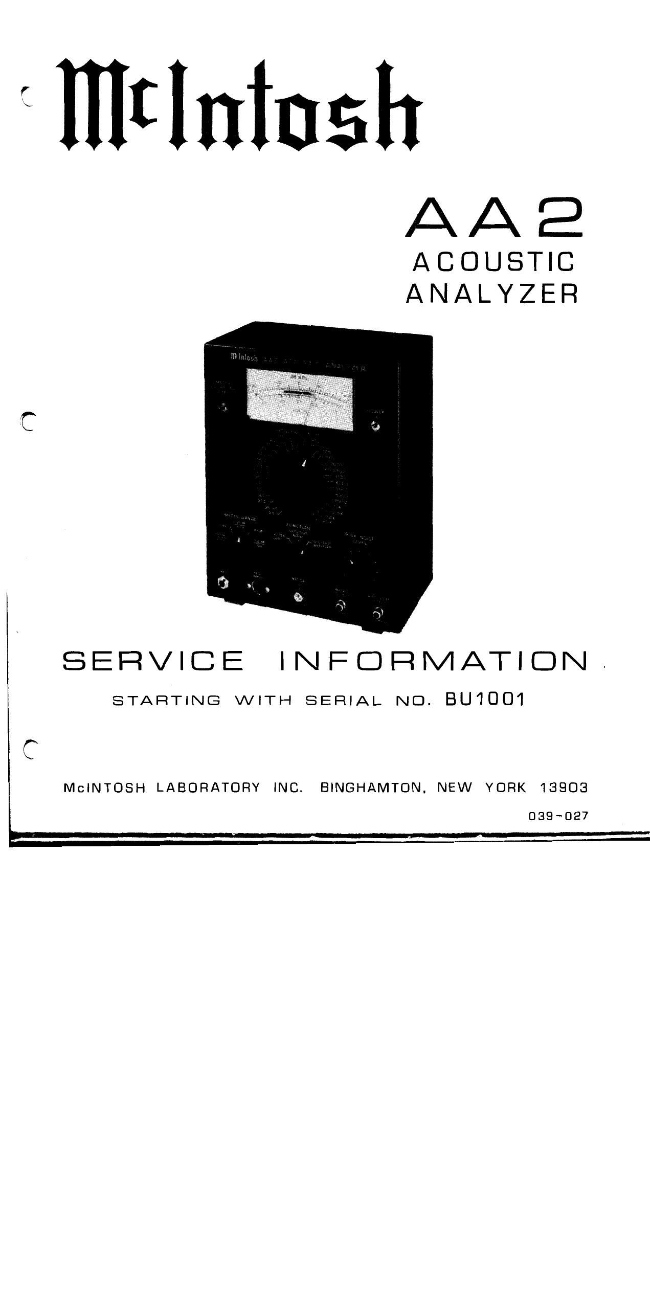 McIntosh AA2 Service Manual