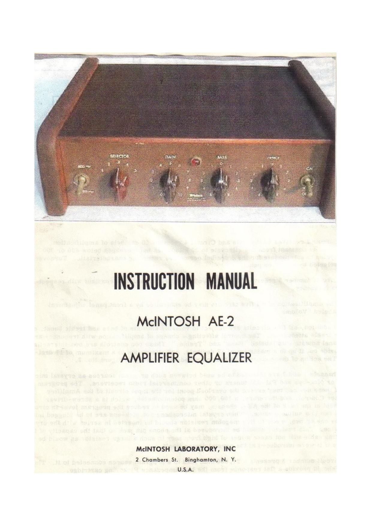 McIntosh AE 2 Owners Manual