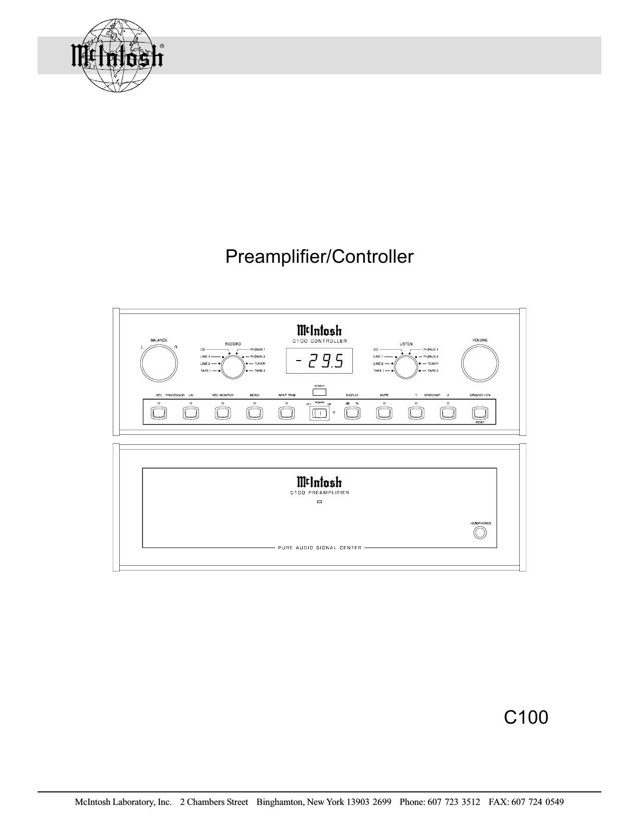 McIntosh C 100 Owners Manual