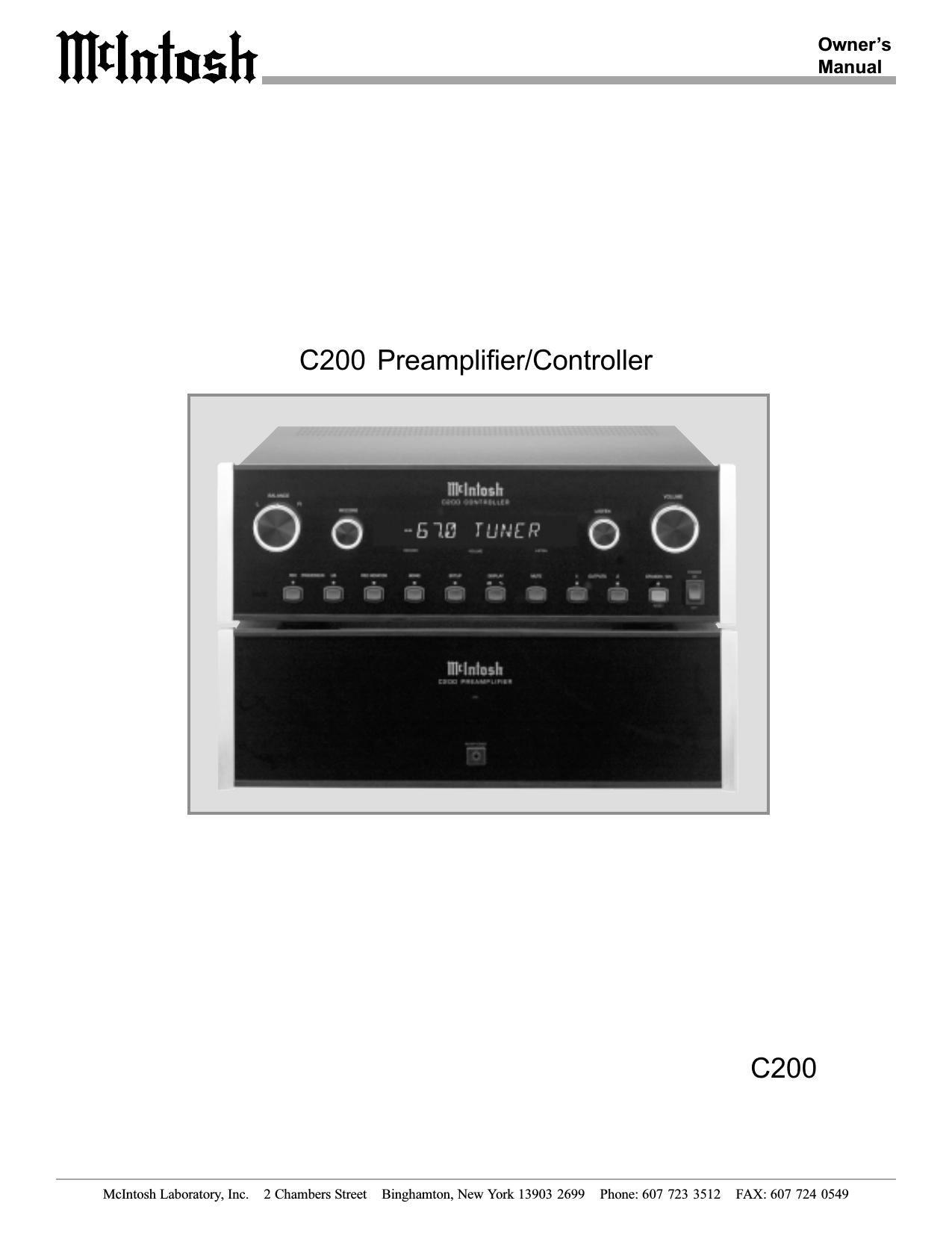 McIntosh C 200 Owners Manual