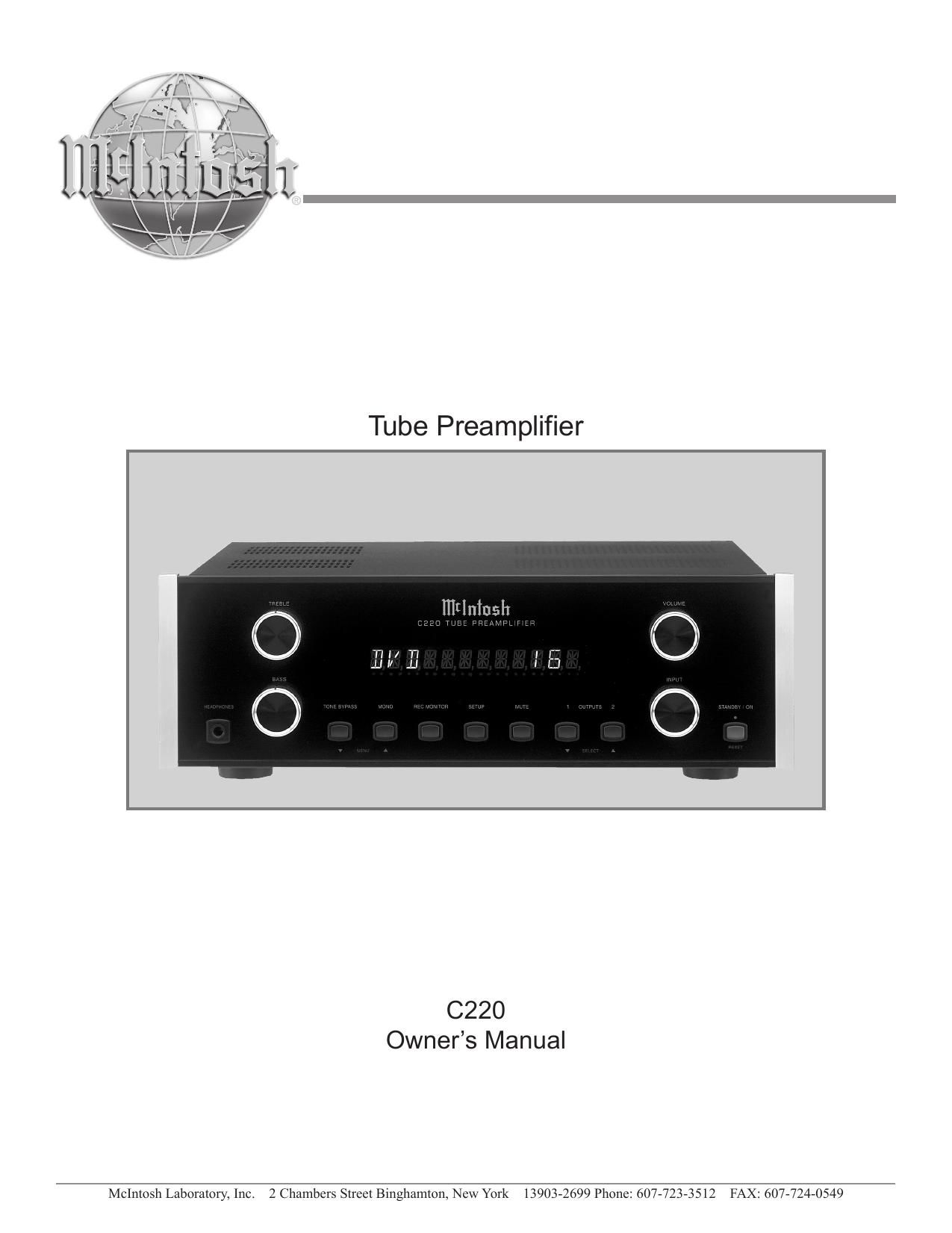 McIntosh C 220 Owners Manual