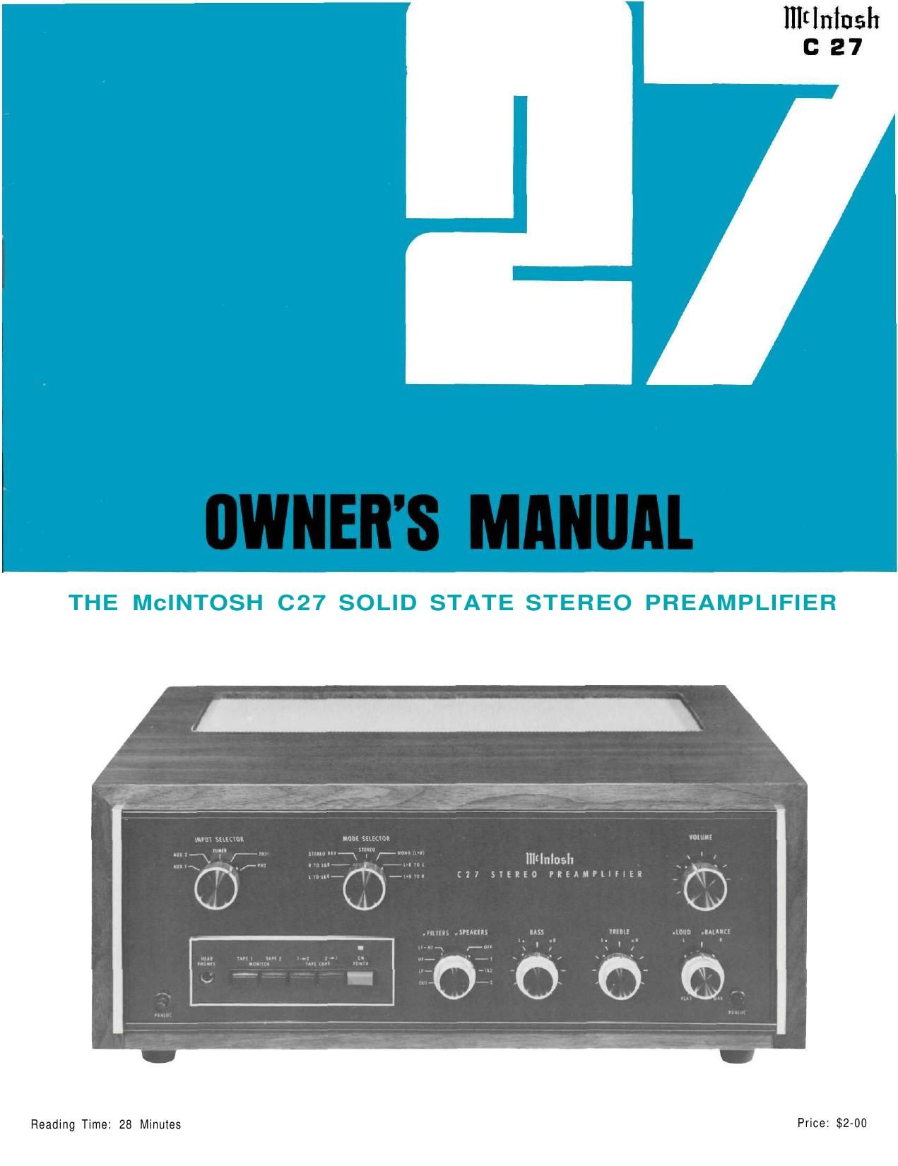 McIntosh C 27 Owners Manual