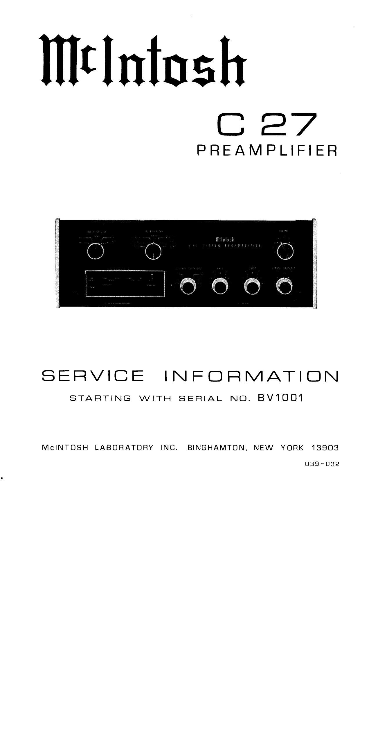 McIntosh C 27 Service Manual