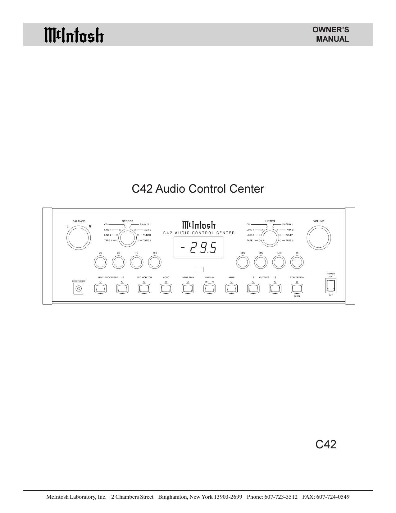 McIntosh C 42 Owners Manual