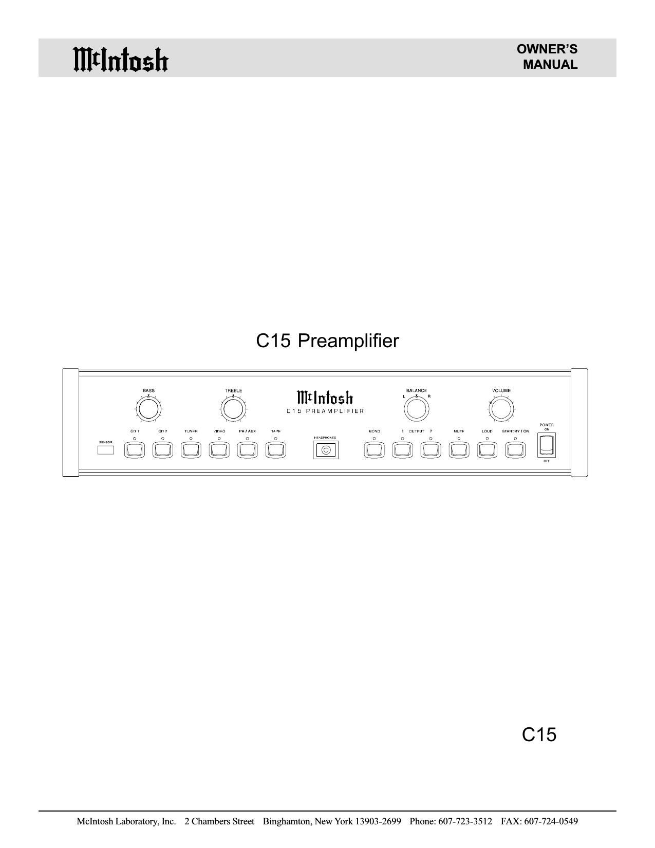 McIntosh C15 Owners Manual