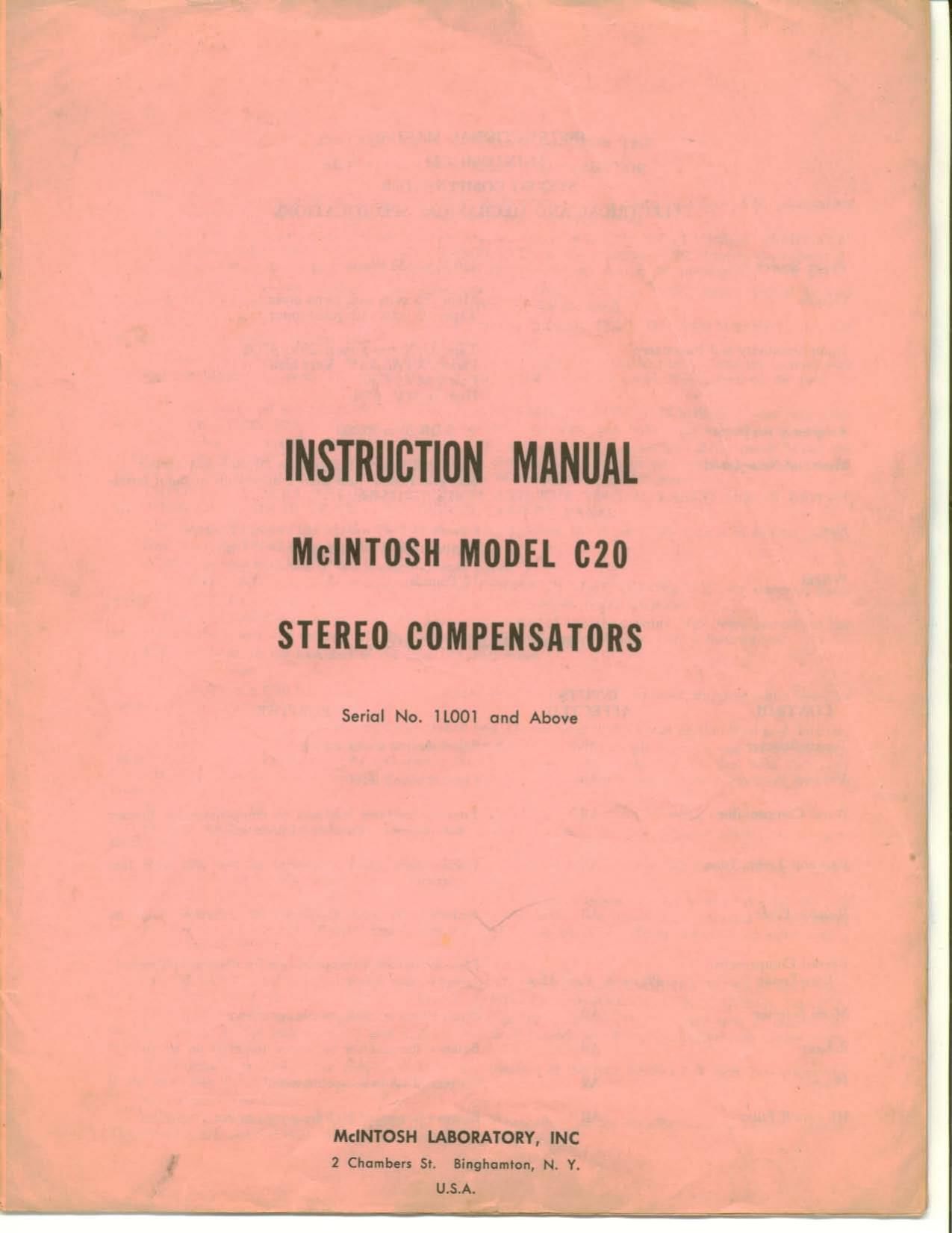 McIntosh C20 Owners Manual