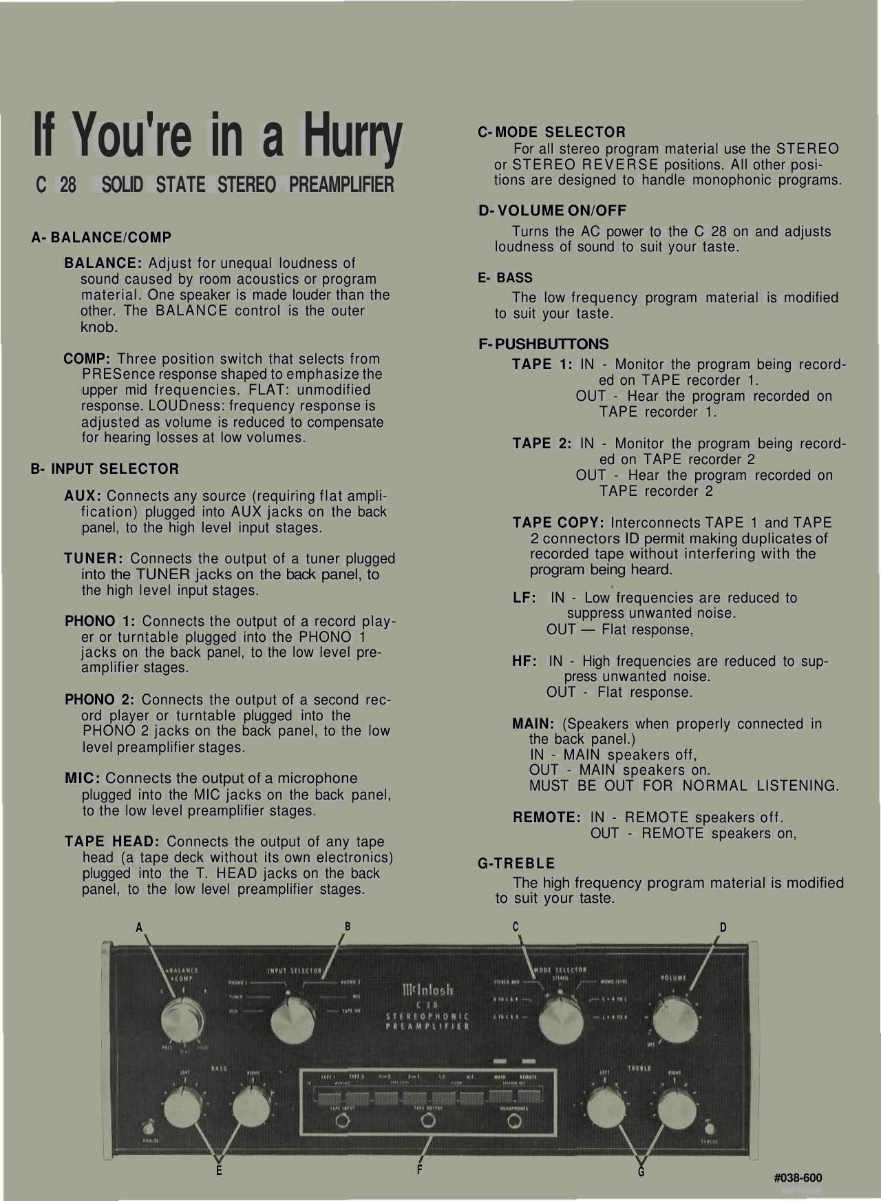 McIntosh C28 Instruction Manual