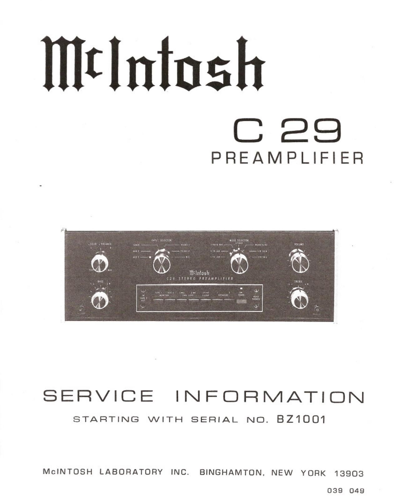 McIntosh C29 Service Manual