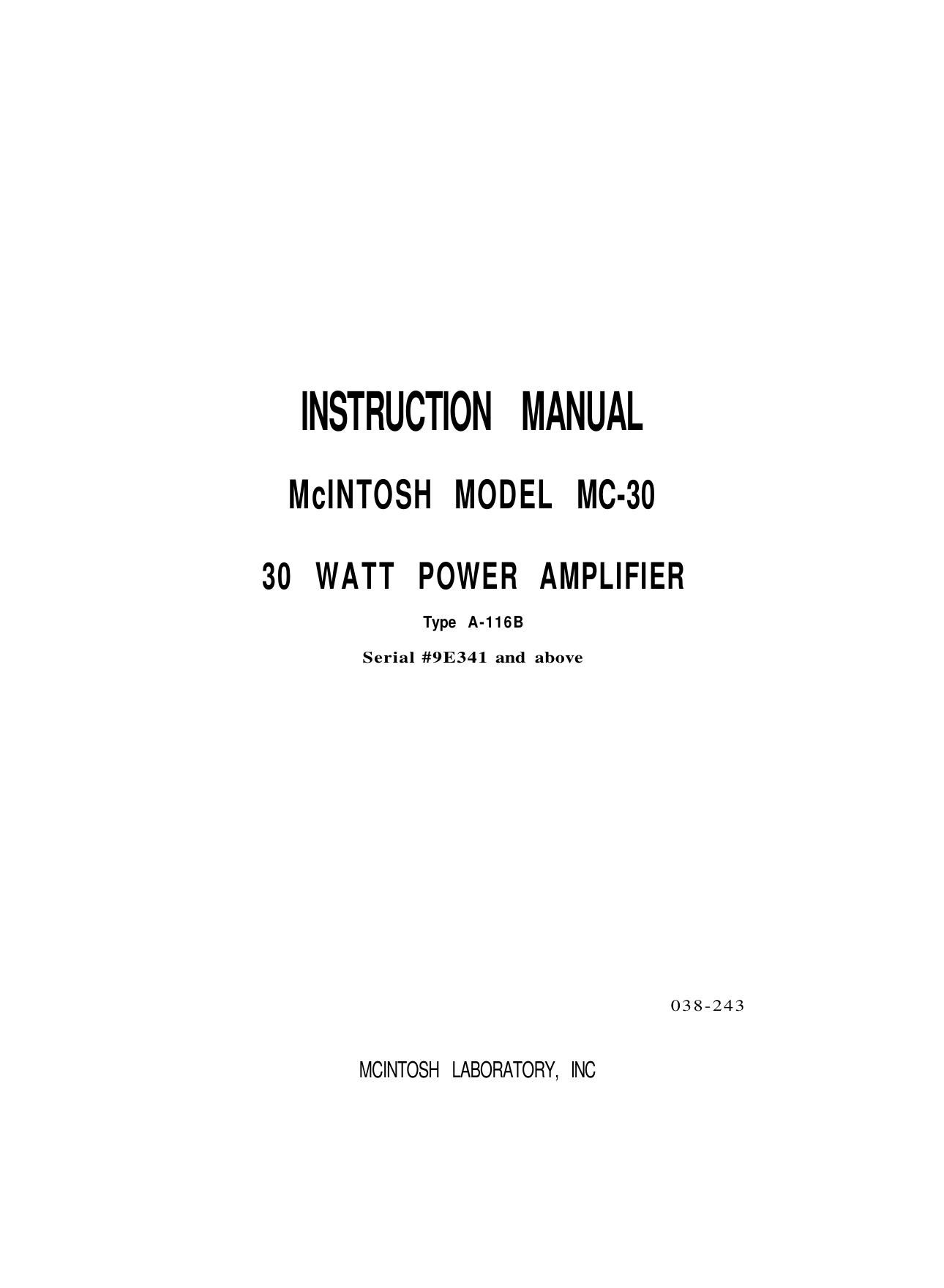 McIntosh C30 Owners Manual